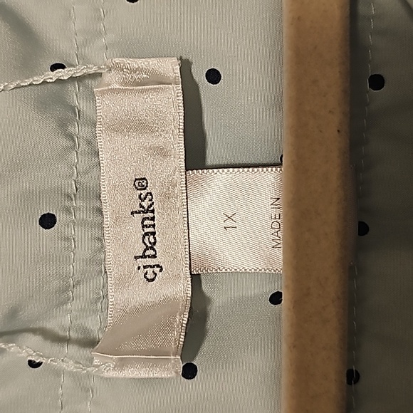 CJ Banks 1X Teal/Aqua Plaid and Polka Dot Reversible Quilted Zipper Vest - Picture 5 of 8